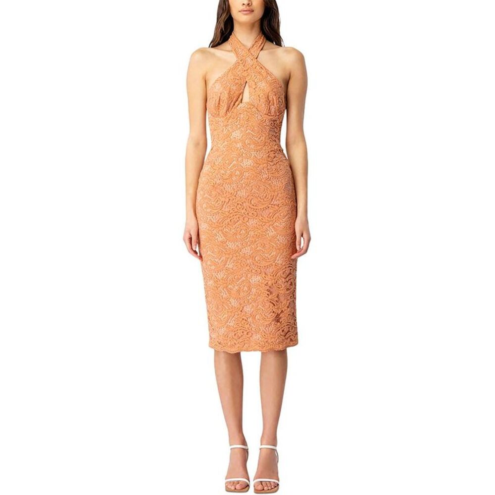 Bardot | NWT Riviera “Rust” Lined Lace Halter Sheath Cocktail Party Dress Size 8
